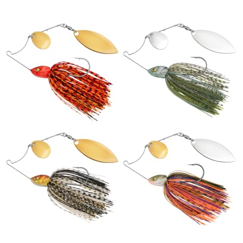 MadBite by KastKing Spinnerbait Fishing Lures, Bass Trout Salmon Walleye Stainless Steel Spinner Baits Kit, Saltwater Freshwater, 4 pcs - color: Bait Fish - Colorado & Willow, size: 3/8oz