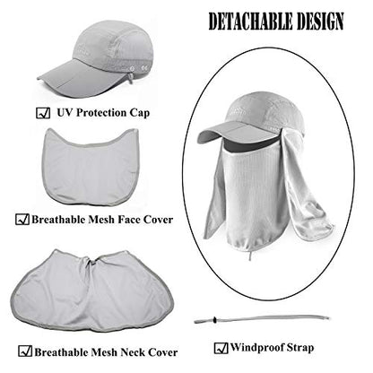 Outdoor Sun Hat for Men Women UPF 50+ Fishing UV Hat with Neck Flap Face Cover for Sun Protection - color: Light Grey
