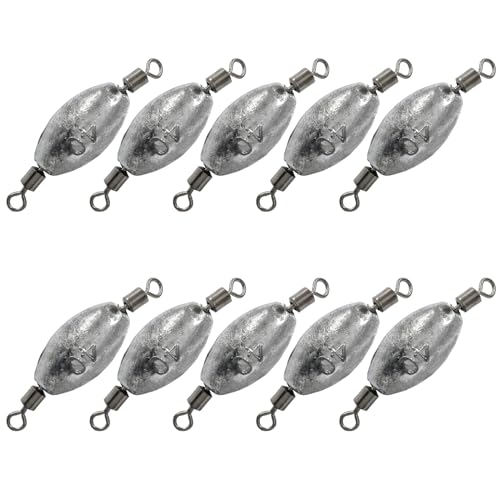 Uenhoy Fishing Weights Inline Trolling Fishing Sinker Tackle with Inner Swivels, Oval Drop Casting Fishing Weight Sinkers - size: 1.4 oz, 10pcs