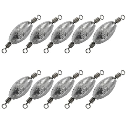 Uenhoy Fishing Weights Inline Trolling Fishing Sinker Tackle with Inner Swivels, Oval Drop Casting Fishing Weight Sinkers - size: 1.4 oz, 10pcs