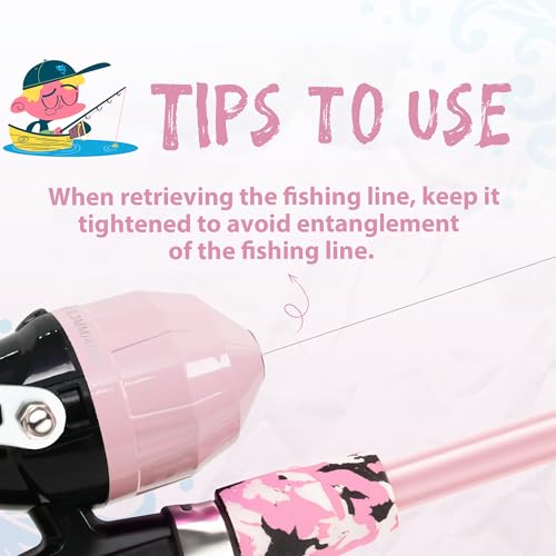 WIDDEN Kids Fishing Pole, Portable Telescopic Kids Fishing Poles for Boys and Girls, Fishing Rod and Reel Combo Kit with Tackle Box, and Fishing Net, Best Fishing Pole for Toddler Youth - color: Light Pink