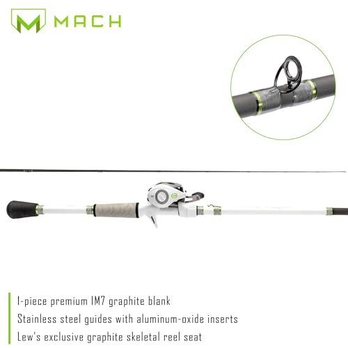 Lew's MACH 2 Spinning Reel and Fishing Rod Combo, IM8 Graphite Blank Fishing Rod, Right or Left-Hand Retrieve, Winn Dri-Tac Ultra Handle, Black/Green - size: 7'2"