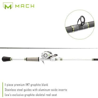 Lew's MACH 2 Spinning Reel and Fishing Rod Combo, IM8 Graphite Blank Fishing Rod, Right or Left-Hand Retrieve, Winn Dri-Tac Ultra Handle, Black/Green - size: 7'2"