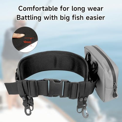 SANLIKE Adjustable Wading Fishing Belt Multi-Pocket Waist Rod Holder Tackle | 35–53in adjustable waist strap, soft mesh padding cuts fatigue, saltproof thick webbing, multi hooks for tackle mounting - color: Grey T1