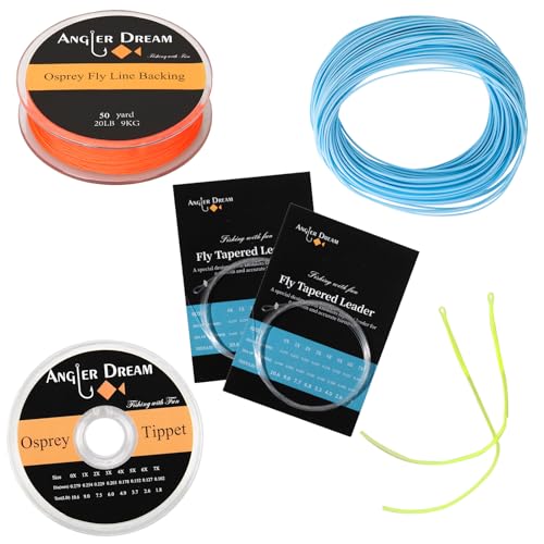 AnglerDream WF Fly Fishing Line Kit 1 2 3 4 5 6 7 8 9WT Fly Fishing Line Leader Braided Backing Fish Line - color: Blue, size: WF 7F Fly Line Combo