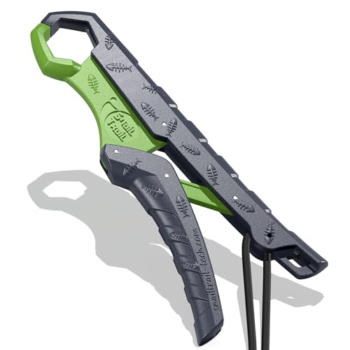 SNAIL TRAIL 9'' Floating Fish Gripper, Fishing Grabber | Catfish Mouth Pliers, Caught Bass Holder, Digital Scale Hook Clamp, Saltwater Lip Grip Tool with Lanyard, Gifts for Men - color: Gray-green