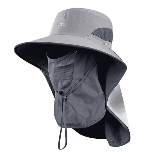 Fishing Hat, Men's Sun Hat, Anti-UV Sun Protection Wide Brim Fisherman Hat with Neck & Face Flap Cover, XL - color: Light Gray, size: Large-X-Large
