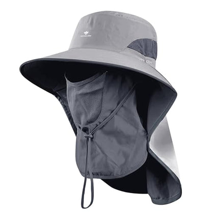 Fishing Hat, Men's Sun Hat, Anti-UV Sun Protection Wide Brim Fisherman Hat with Neck & Face Flap Cover, XL - color: Light Gray, size: Large-X-Large