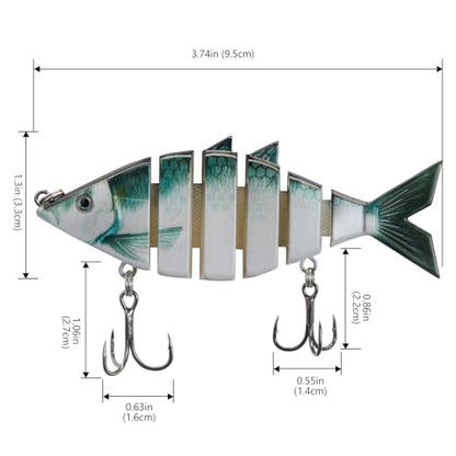 BASSDASH Bone Swimbait Multi Jointed Hard Fishing Lure for Bass Trout Bluegill Pike with Angled Cut Segments - color: Slate Blue Shad