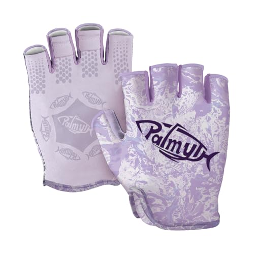 Palmyth Stubby UV Fishing Gloves Sun Protection Fingerless Glove Men Women UPF 50+ SPF for Kayaking, Paddling, Canoeing, Rowing, Driving - color: Lilac Tide, size: XX-Large
