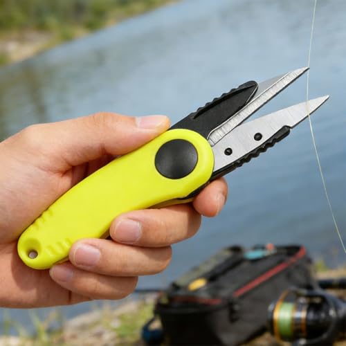 Fishing Scissors, Folding Micro Scissors for Braided Fishing Line Stainless Steel Fishing Line Cutter with Non-Slip Rubber Handle(Yellow)