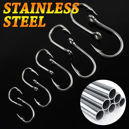Fishing Live Bait Hooks, 35/50pcs Stainless Steel Fishing Hooks Inline Tuna Surf Fishing Circle Hooks Strong Sharp Saltwater Fishing Hooks 1/0-10/0 - size: 10/0-35pcs