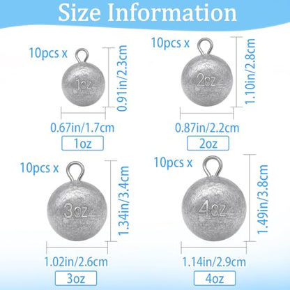 Round Fishing Sinkers 10/5pcs Cannonball Lead Weights | Assorted Sizes Egg Sinkers Saltwater Freshwater 1oz to 4oz - size: 1oz-10pcs