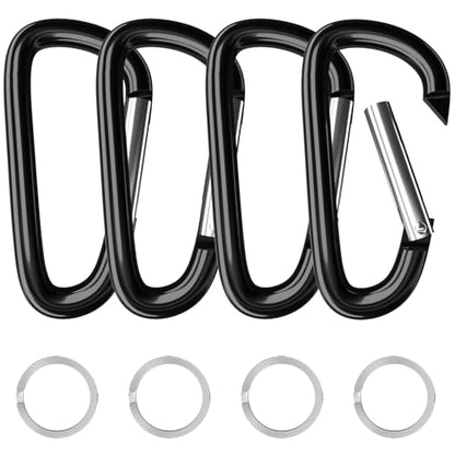 sprookber 4" & 5" Extra Large Aluminum Carabiner D Ring, Caribeener Clips, Spring Snap Hook for Keychain Clip, Set of 4 - color: black-4", size: 4 inch