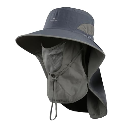Fishing Hat, Men's Sun Hat, Anti-UV Sun Protection Wide Brim Fisherman Hat with Neck & Face Flap Cover, XL - color: Dark Gray, size: Large-X-Large