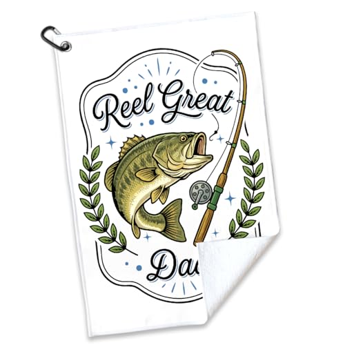 Reel Great Dad Polyester Printed Towel with Clip, Funny Bass Fish Fishing Gifts & Accessories for Men Fishman Dad Grandfather, Fishing Lover Father's Day Retirement Birthday Gifts - color: Dark Green