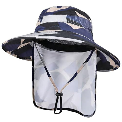 Sun Hats for Men Women, UPF50+ Protection Safari Hat,Wide Brim Fishing Hat with Neck Flap,Bucket Hats for Beach Hiking - color: Camobeige
