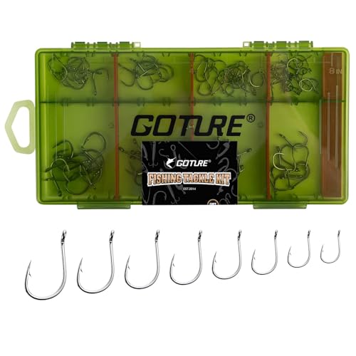 GOTURE 100Pcs Iseama Fishing Hooks Assortment with Tackle Box, 80D High Carbon Steel Ringed Eye Bait Hooks Kit for Freshwater Saltwater - style: 100pcs - Iseama Hooks