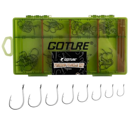 GOTURE 100Pcs Iseama Fishing Hooks Assortment with Tackle Box, 80D High Carbon Steel Ringed Eye Bait Hooks Kit for Freshwater Saltwater - style: 100pcs - Iseama Hooks