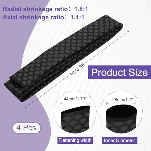 MECCANIXITY 4Pcs 3.3ft 1.1" Dia Heat Shrink Tubing for Fishing Rods, 28mm 1.8:1 Fish Scale Pattern Heat Shrink Wrap Handle Rod Grip with Anti-Slip Waterproof Insulation, Black - color: Black, size: 28mm