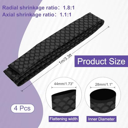 MECCANIXITY 4Pcs 3.3ft 1.1" Dia Heat Shrink Tubing for Fishing Rods, 28mm 1.8:1 Fish Scale Pattern Heat Shrink Wrap Handle Rod Grip with Anti-Slip Waterproof Insulation, Black - color: Black, size: 28mm