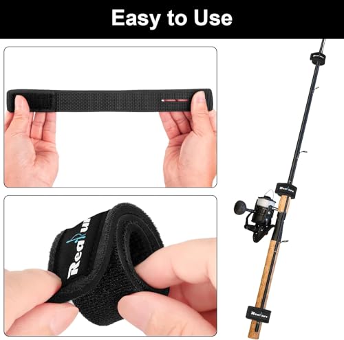 Realure 8 Pcs Fishing Rod Straps Adjustable Neoprene Ties Elastic Fishing Rod Tackle Belt Ties Casting Rod Straps for Fixed Casting Rods & Spinning Rods & Fly Rods Wrap Protectors - color: Black
