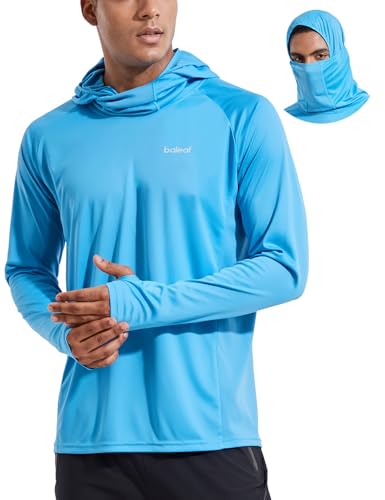 baleaf Men's Sun Protection Hoodie Shirt UPF 50+ Long Sleeve UV SPF T-Shirts with Mask Rash Guard Fishing Lightweight - color: 02-blue, size: Medium