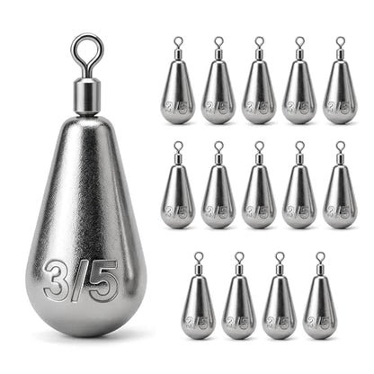 Drop Shot Fishing Weights with Rolling Swivel Streamlined Lead Fishing Sinkers for Freshwater Saltwater Catfish Bass Casting Fishing and Bottom Fishing Rigs - size: 3/5oz-14pcs-teardrop1