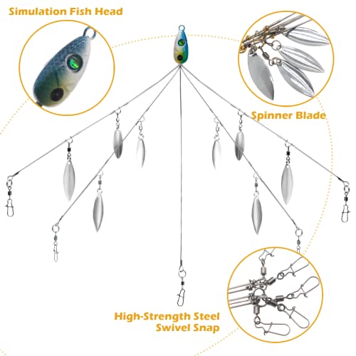 5 Arms Alabama Rigs for Bass Fishing, Swimbait Lure Kit Umbrella Rigs with 4 Willow Leaf Blades for Trout Salmon Freshwater Saltwater - color: 8 Blades-2pcs