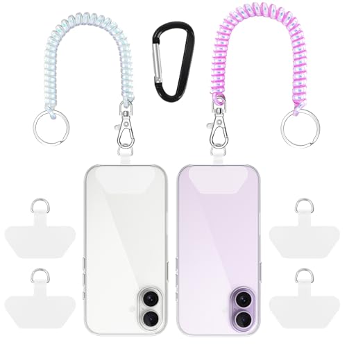 SHANSHUI Phone Lanyard Tether, Stretchy Phone Strap Patch Anchor Outdoor Climbing Hook Compatible for Most Smartphones - color: Whitepurple