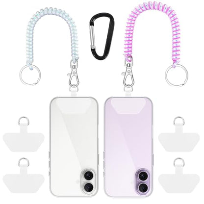 SHANSHUI Phone Lanyard Tether, Stretchy Phone Strap Patch Anchor Outdoor Climbing Hook Compatible for Most Smartphones - color: Whitepurple