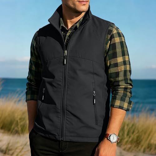 Fishing Vests for Men Lightweight Stand Collar Hiking Travel Vest - color: Black, size: Small