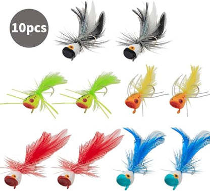 Fly Fishing Poppers,Topwater Popper Flies Bugs Lure, Dry Flies Kit for Bluegill Sunfish Bass Crappie Steelhead Flies Trout Salmon Perch for Fly Fishing Bass Panfish Bluegill Trout Salmon - color: 10pcs-high quality