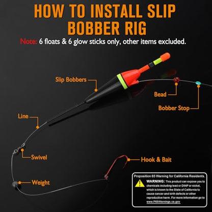 Dovesun Light Up Bobbers Night Fishing Slip Bobbers for Fishing Bobbers Floats Pcs with Glow Sticks Pcs for Catfish Crappie 6PCS - size: 3/8oz-10g-6pcs