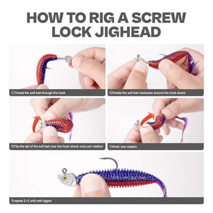 15-Pack Screw Lock Swimbait Jig Heads – 3D Chartreuse Eyes 1/8 3/16 1/4 3/8 1/2 oz, 3/0 & 4/0 Fishing Hooks - color: Raw, size: 1/8oz - 15Pack