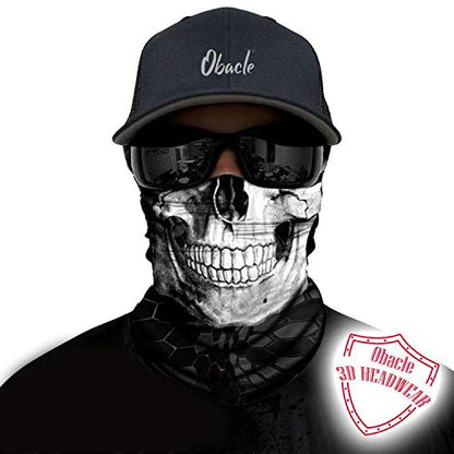 Obacle Neck Gaiter Face Mask Bandana for Dust Wind Sun Protection for Men Women - color: Black White Skull