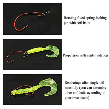 Centering Pin Spring Twist Lock Fishing Screw Worm Hook Crank Grub Rig Fixed Bait Run Straight Self Align Long Enough Secure Not Off Center Stainless Steel for Soft Lure - size: 42mm 50Pcs