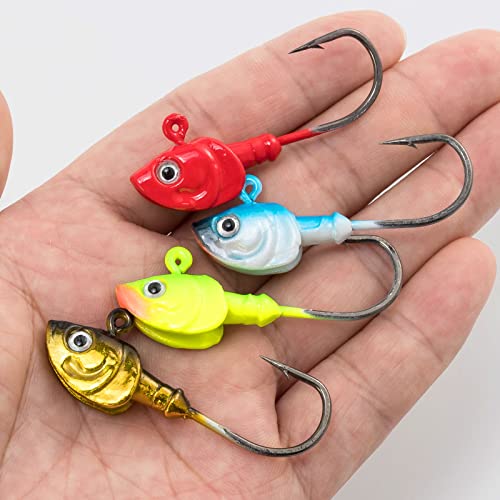 Dr.Fish 10 Pack Swimbait Jig Heads, Saltwater Fishing Jig Heads 3D Eyes High Carbon Steel Hooks Surf Fishing Lures Flounder Striper Halibut Pompano Bass - color: Gold, size: 3/4oz-Hook#4/0