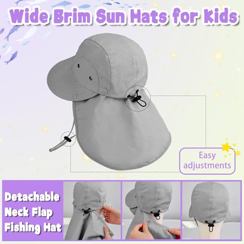 Kids Sun Hat with Detachable Neck Flap for Boys & Girls Wide Brim Fishing Hat for Kids Water Resistant UV Protection - color: 1 Pack-dark Gray