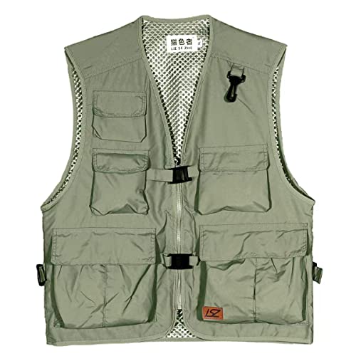Unisex Breathable Fishing Vest, Multi-Pockets Photography Travel Hunting Waistcoat Jacket for Adults and Youth - color: Green, size: 3X-Large
