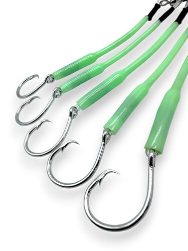 Deep Drop Fishing Rig – Glow in The Dark Sleeves – NOAA Compliant Circle Hooks – Tilefish Grouper Snapper Bottom Rig – Made in USA – End Game Tackle – 3 or 5 Hook Options - size: 11/0, 5 Hook