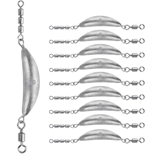 THKFISH Fishing Spin Sinker，Crescent Sinker with 3 Roller Swivels Fishing Sinker Drop Shot Weights Fishing Weights Kit Inline Trolling Sinkers,Torpedo Sinkers Saltwater Freshwater,1/2-6OZ, sliver - size: 3OZ