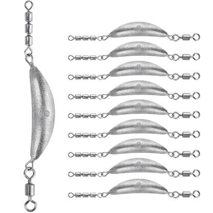 THKFISH Fishing Spin Sinker，Crescent Sinker with 3 Roller Swivels Fishing Sinker Drop Shot Weights Fishing Weights Kit Inline Trolling Sinkers,Torpedo Sinkers Saltwater Freshwater,1/2-6OZ, sliver - size: 3OZ