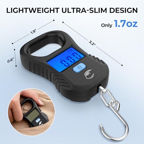 Calamus Lightweight Fish Scale – Rechargeable Digital Scale with USB Cable, 55lb Capacity, Multi-Units Pound/Ounces & Kilograms, High Accuracy, Backlight LCD Display, Fishing Gifts for Men - color: Black