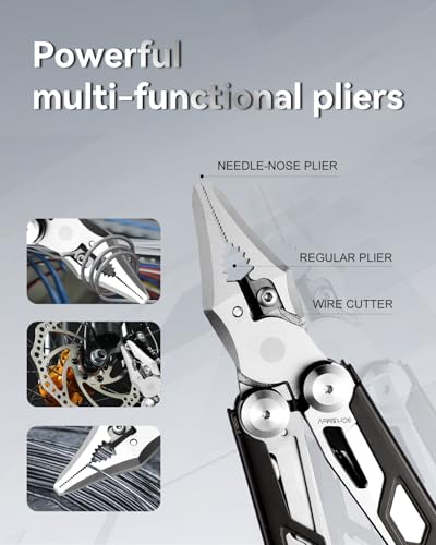 15-in-1 Multitool Pliers with Sheath, Stainless Steel, Black | Folding Multi Tool, Needle Nose Pliers & Wire Cutters, Knife, Saw, Screwdrivers, Bottle Opener, EDC Pocket Knife - color: Black