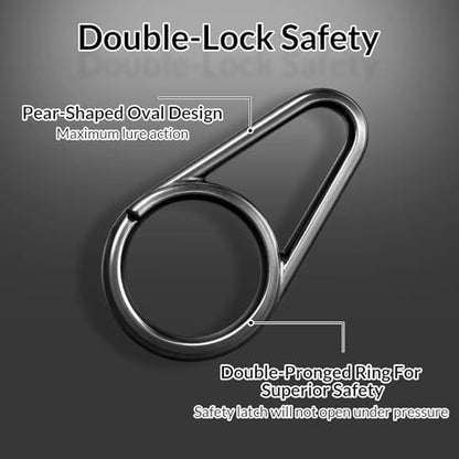 FishTrip Pear Oval Fishing Clips - 100 Pack Quick Change Connector for Lure | Stainless Steel Double Lock Fishing Snaps, 10 Sizes #00 to #8 Clips for Bass Lures Crankbait Saltwater Freshwater 30-117LB - size: 7# 100pcs