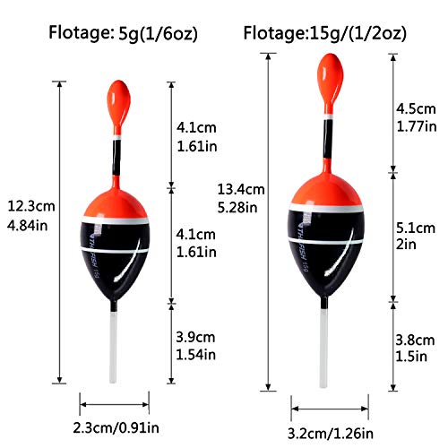 THKFISH Fishing Floats Bobbers Slide Floats Balsa Fishing Bobber Slip Bobbers for Crappie Panfish Trout Bass (1/2oz 2"x5.28") (1/6 1.6"x4.8") 5Pcs - color: Black and Red, size: 1/2 oz 2"x5.28" - 5Pcs