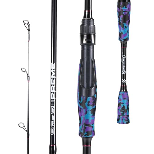 Sougayilang Fishing Rod - Medium 2Pc Graphite Composite Blank Spinning & Casting Rod, Camouflage EVA Grip, Smooth Transition Fishing Pole - color: Purple-Spinning, size: 6'10''-Medium-Moderate