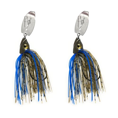 Reaction Tackle Tungsten Bladed Swim Jig Heads - Vibrating Chatter Jig with Silicone Skirt for Bass Walleye Pike (2-Pack) - color: Okeechobee Craw, size: 1/2 Oz