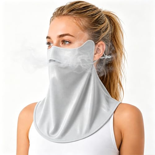 Face Cover for Sun Protection UPF 50+ UV Face Mask, UV Face Shield for Golf, Hiking Fishing & Outdoors Breathable - color: Light Grey-half